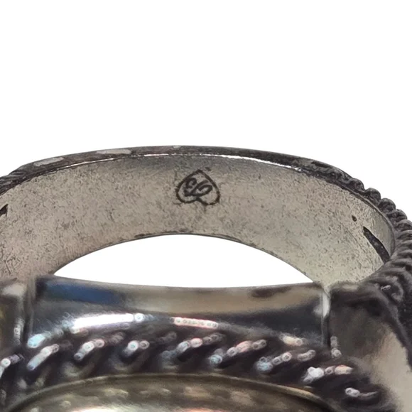 Vintage Brighton Ring Unisex Silver Plated Crystal Square Size 6 Shiny Chunky
